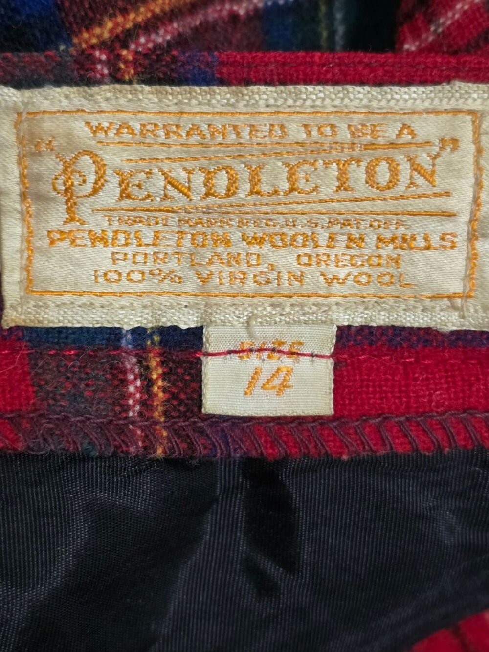 Vintage 50-60's Pendleton Tartan Red Plaid Virgin Wool A-Line Skirt Size 14 READ - Picture 3 of 10